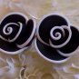 Black n white line rose stud earring