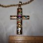 cross with multi colored stones and chain.