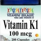 Vitamins Because Vitamin K1 100 Mcg 200 Capsules