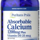 Puritan's Pride Absorbable Calcium 1200 mg Plus Vitamin D3 25 mcg 200 Softgels
