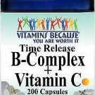 Vitamins Because B-Complex + Vitamin C 200 Capsules (Or 2x100)