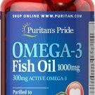 Puritan's Pride Omega-3 Fish Oil 1000 mg (300 mg Active Omega-3) 100 Softgels