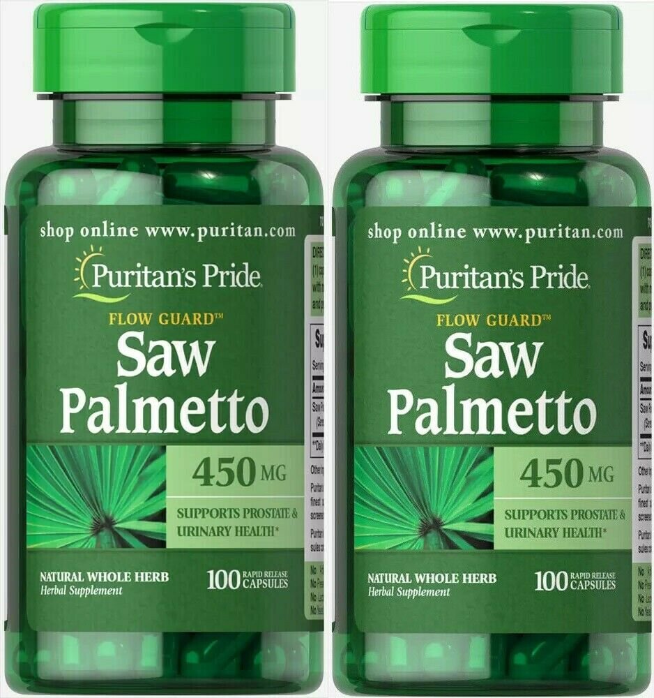 Puritan's Pride Saw Palmetto 450 mg 2 Pack 200 Rapid Release Capsules (2x100)