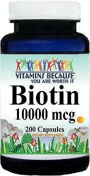 Vitamins Because Biotin 10000 mcg 200 Capsules (Or 2x100)