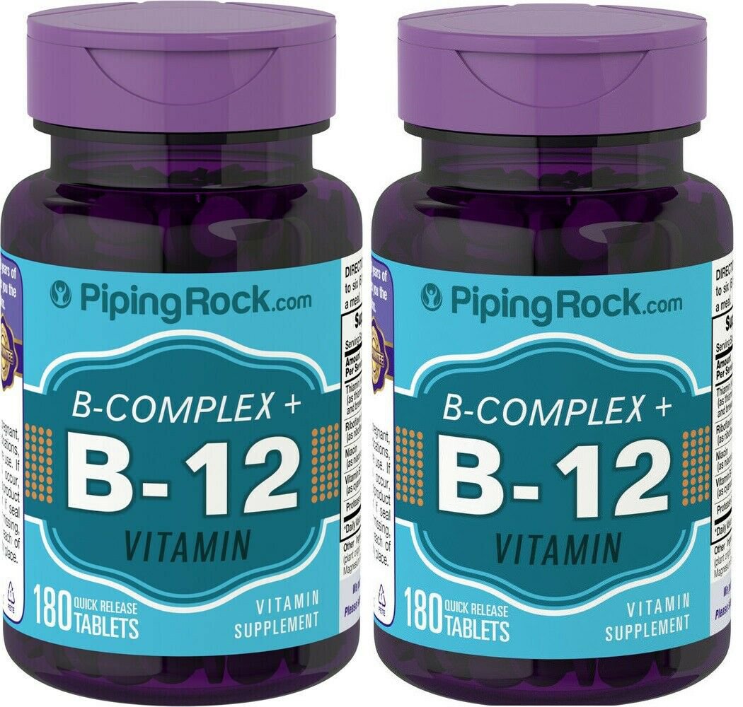 Piping Rock B Complex Plus Vitamin B-12 2 Pack 360 Quick Release Tablets (2x180)