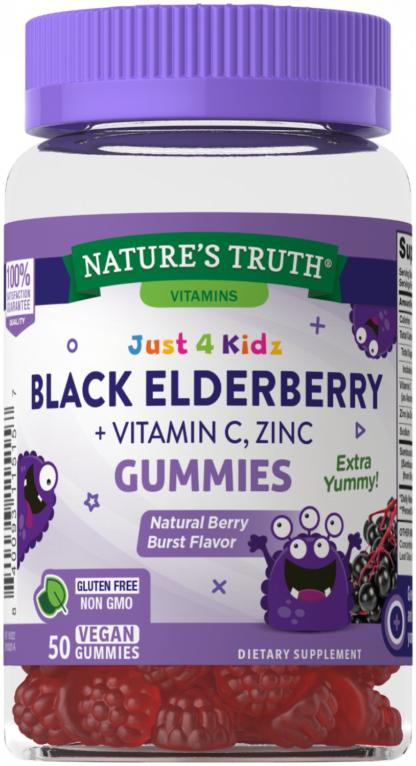 Nature's Truth Just For 4 Kids Black Elderberry Plus Vitamin C 50 Vegan Gummies