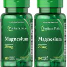 Puritan's Pride Magnesium 250 mg 2 Pack 200 Coated Tablets (2x100)