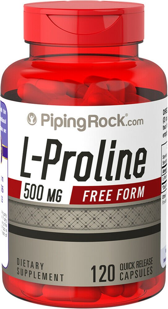 Piping Rock L-Proline 500 mg (Free Form) 120 Quick Release Capsules