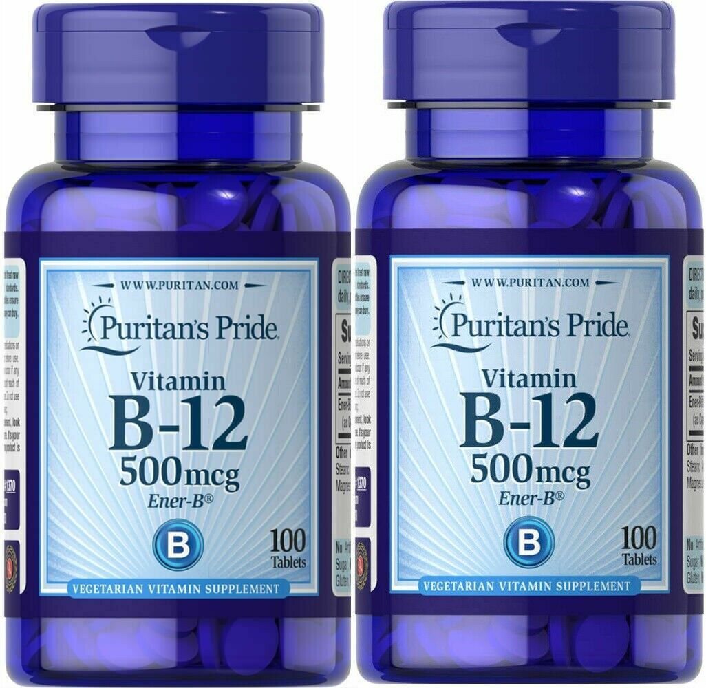 Puritan's Pride Vitamin B12 500 mcg 2 Pack 200 Tablets (2x100)