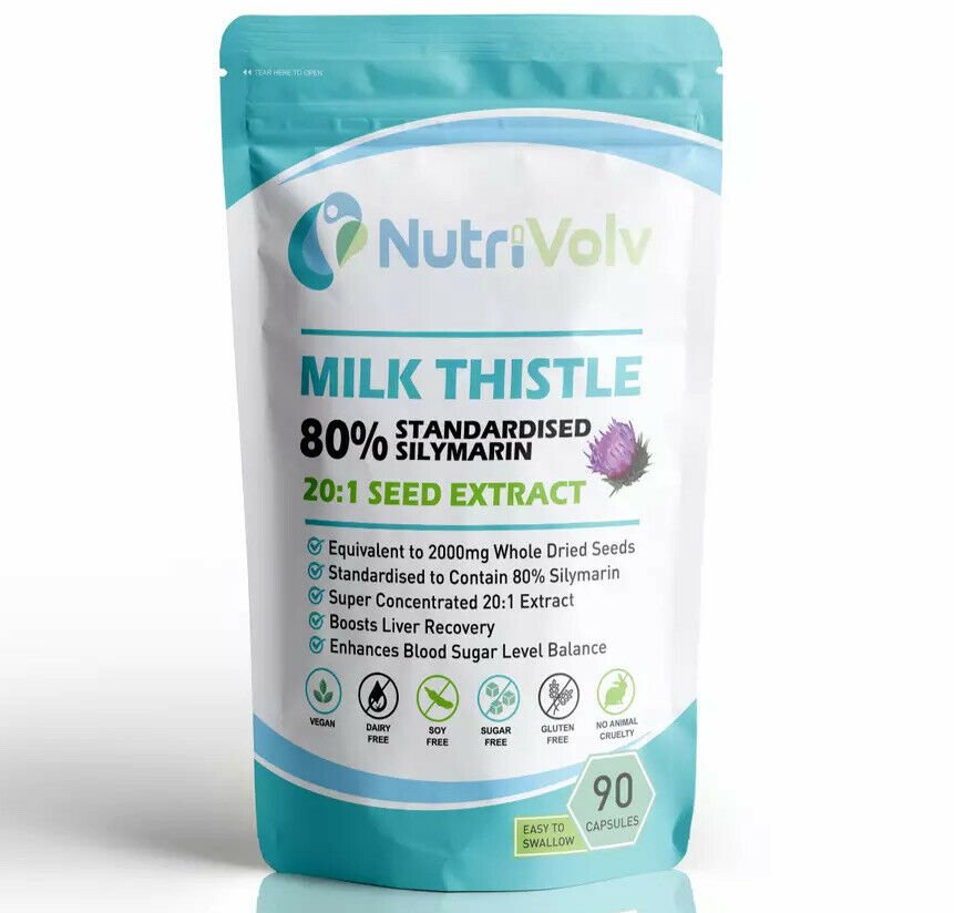 Milk Thistle 2000mg Extract - 80% Silymarin - Detox, Liver Support - 90 Capsules