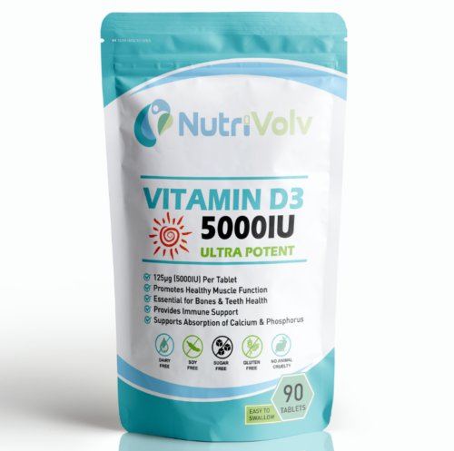 Vitamin D3 5000IU - 90 Tablets - High Strength Immune and Bone Support