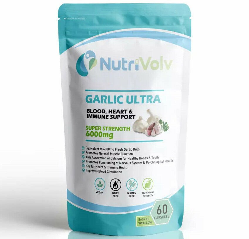 Garlic Ultra 6000mg - 60 Capsules - Boost Immune Heart Blood Health Pure Potent