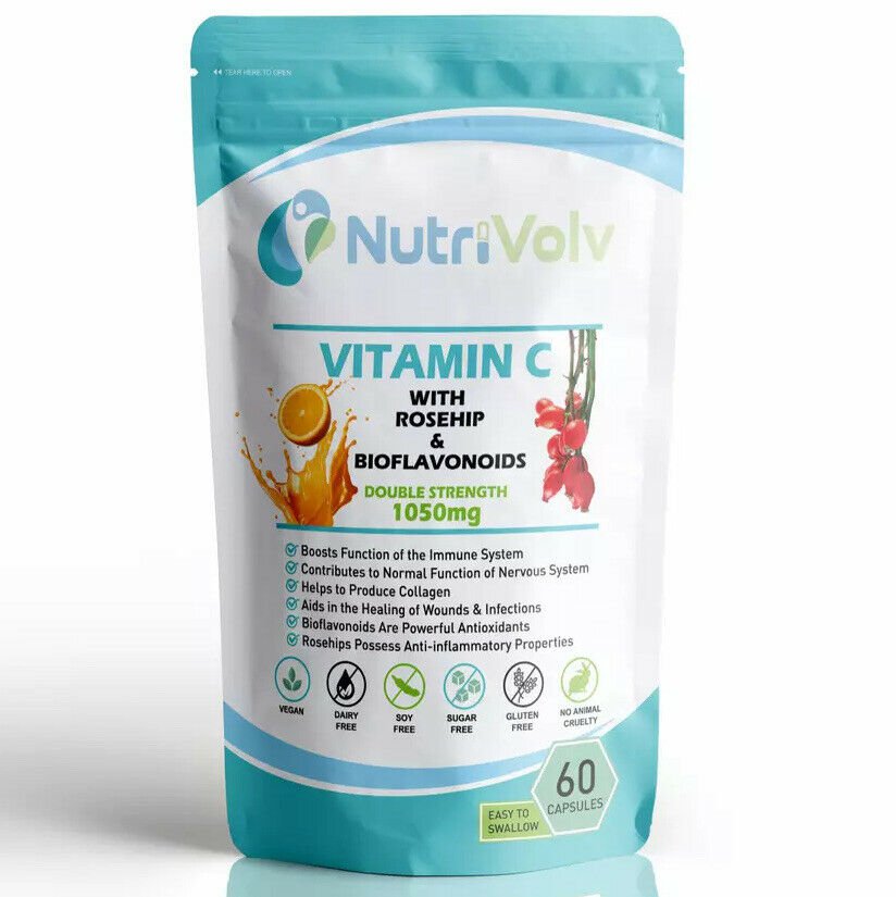 Vitamin C, Rosehip & Bioflavonoids 1050mg - 60 Capsules - Immune Support
