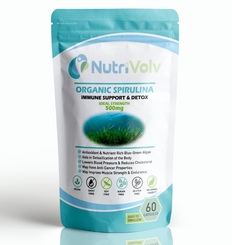 Organic Spirulina 500mg - 60 Capsules - Detox Immune Antioxidant Weight Loss