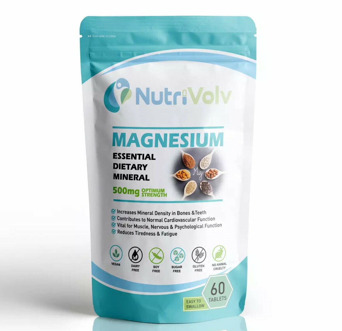 Magnesium (MgO 500mg) 60 Tablets - Muscle Tiredness Fatigue Bones Teeth