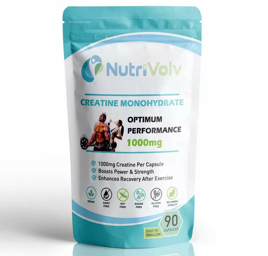 NutriVolv - Creatine Monohydrate Pure 1000mg - 1 Month Supply - Muscle Strength