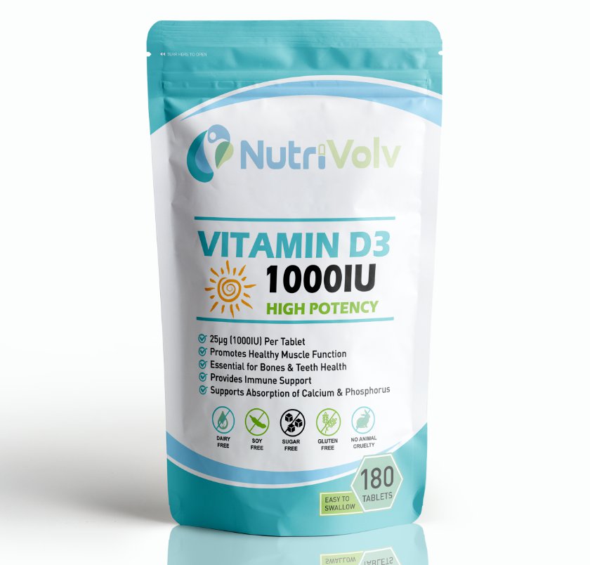 Vitamin D3 1000IU 180 Tablets High Strength Immune and Bone Support