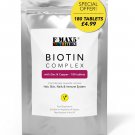 Biotin 10,000mcg, Zinc & Copper 180 Tablets | Healthy Hair Growth Skin & Nails