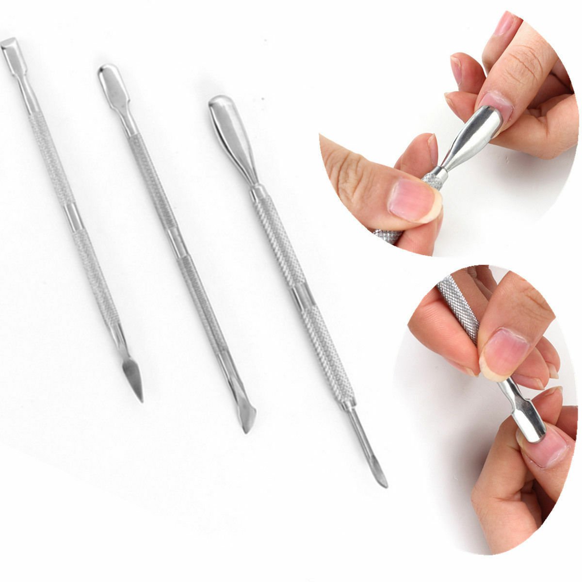 3Pcs Nail Art Stainless Steel Cuticle Spoon Remover Pusher Manicure Pedicure Set