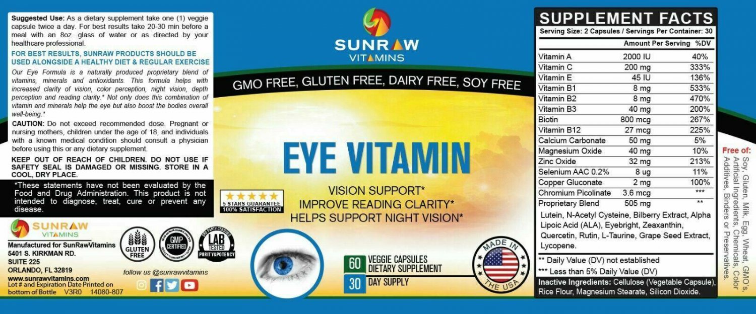 Lutein, Zeaxanthin, Eyebrigth, Vision Support Eye Vitamins supplements - 60 caps