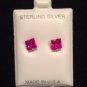 "Ruby Hot pink CZ" Silver stud