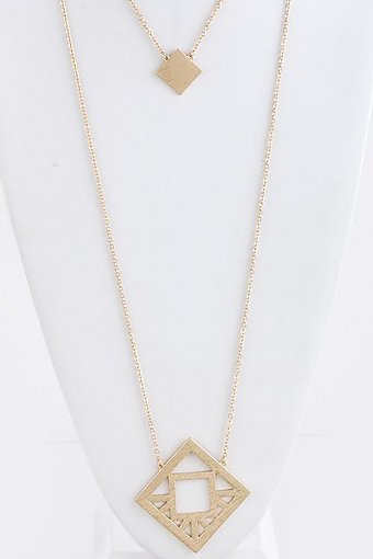 CLEAN CUT SQUARE PENDANT LAYER NECKLACE