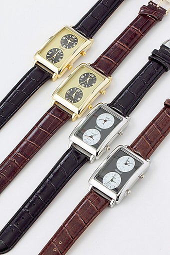 DUAL TIME LEATHER WATCH