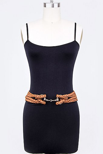 BRAIDED LEATHER HOOK ON STRETCH BELT