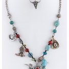 BEAD ENCRUSTED BULL ORNATE CHARM NECKLACE SET