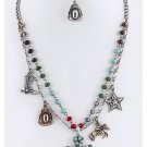 CRYSTAL AND BEAD ENCRUSTED CROSS CHARM NECKLACE SET