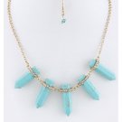 CRYSTAL PAVE FRAMED ANGULAR SEMI PRECIOUS STONE BIB NECKLACE SET