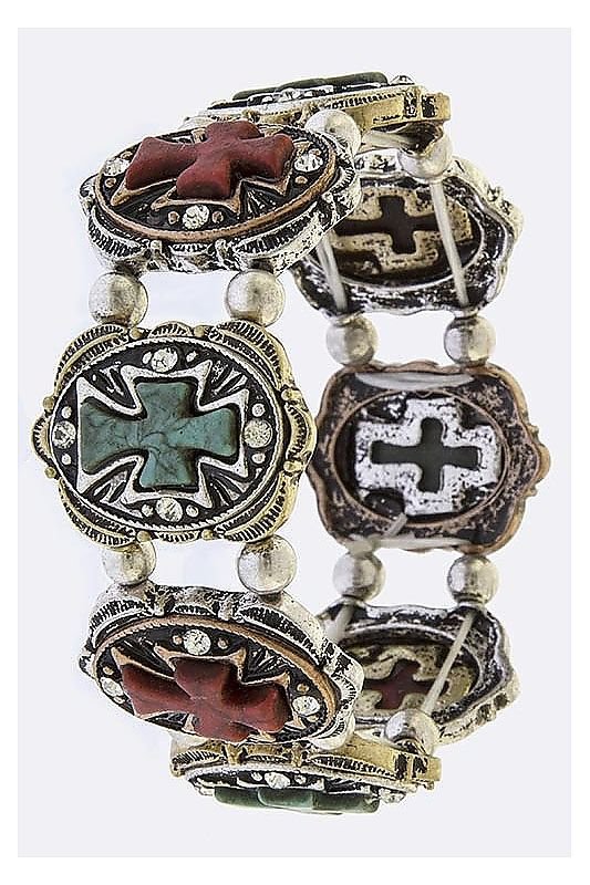 ANTIQUE BAROQUE CROSS LINK STRETCH BRACELET