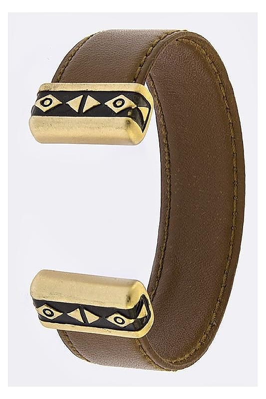 SIMPLE TRIBAL DESIGN METAL TIP LEATHER CUFF BRACELET