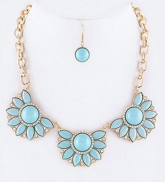 CRYSTAL FLOWER STATEMENT NECKLACE SET