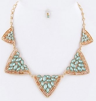 MARQUISE CRYSTAL & BEAD TRIANGLES STATEMENT NECKLACE SET