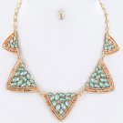 MARQUISE CRYSTAL & BEAD TRIANGLES STATEMENT NECKLACE SET