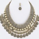 MIX CHAINS & FRINGED DISKS STATEMENT NECKLACE SET