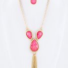 JUMBO CRYSTAL TEARDROPS & CHAIN TASSEL NECKLACE SET