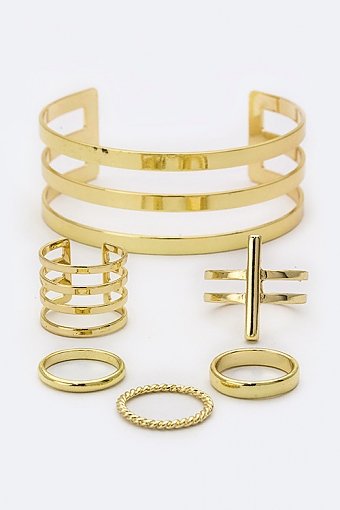 MIX RINGS & ICONIC METAL CUFF SET