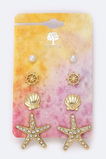 CRYSTAL STARFISH & PEARL STUDS SET