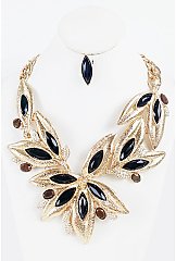 LARGE LEAF WITH ACRYLIC BEAD NECKLACE SET