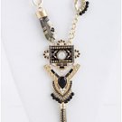 TRIBAL DESIGN ORNATE WITH TASSEL DROP LONG NECKLACE