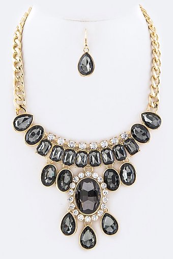 MIX CRYSTALS COLLAR STATEMENT NECKLACE SET