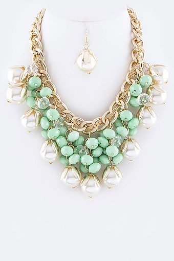 PEARL & BEAD STATEMENT NECKLACE SET