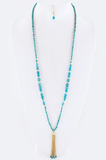 BEADS & TASSEL LONG NECKLACE SET