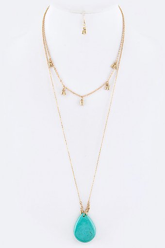 JUMBO TURQUOISE TEARDROP LAYER NECKLACE SET