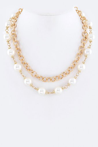 LAYERED PEARL STATION NECKLACE