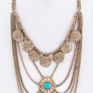 CONVERTIBLE MEDALION FRINGE DISK NECKLACE SET