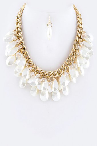 PEARL TEARDROPS LAYER STATEMENT NECKLACE SET