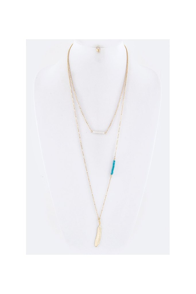 METAL FEATHER PENDANT NECKLACE SET